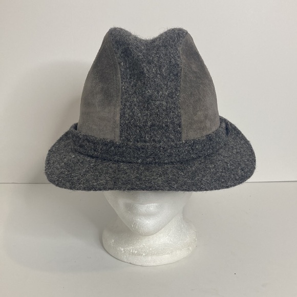 Vintage Hat Mens 7 Gray Harris Tweed Wool Suede Stetson Trilby Fedora Retro - Picture 2 of 12